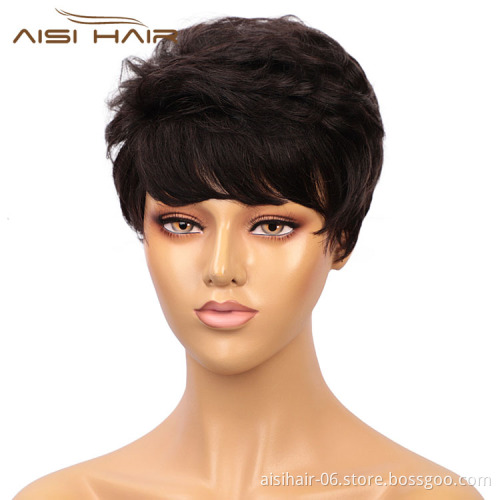 Aisi Hair Cheap Vendor Short Pixie Cut Curly Wave Unprocessed  Brazilian Hair For Black Women Human Hair Wigs